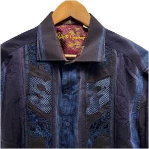 Robert Graham Limited Edition Men's XL Classic Blue Embroidered Flip Cuff Shirt